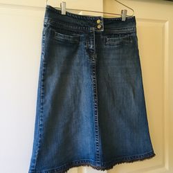 Women’s BOHO Midi Jean Brown Fringed Skirt  - Fits Size 8 MED