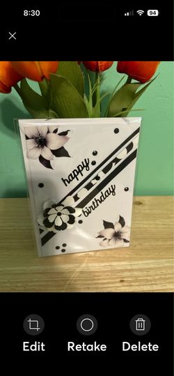 Chic Floral Black and White Birthday Card