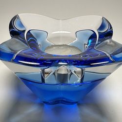 Orrefors CORNFLOWER Votive Candle Holder Cobalt Blue Lead Crystal Sweden