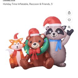Holiday Time Christmas Inflatable, Raccoon & Friends, 5'