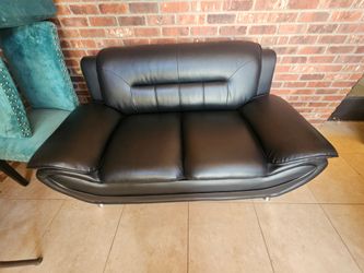 Black Faux Leather Loveseat and Armchair Set