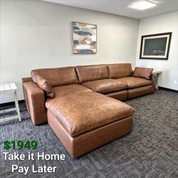 EXCLUSIVE] EMILIA CARAMEL LEATHER 3-PIECE SOFA