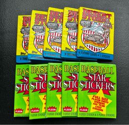 1986 Fleer Star Stickers Packs (5) & 1991 Desert Storm Packs (5) Both Unopened