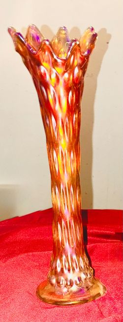 Marigold Carnival Glass Swung Vase