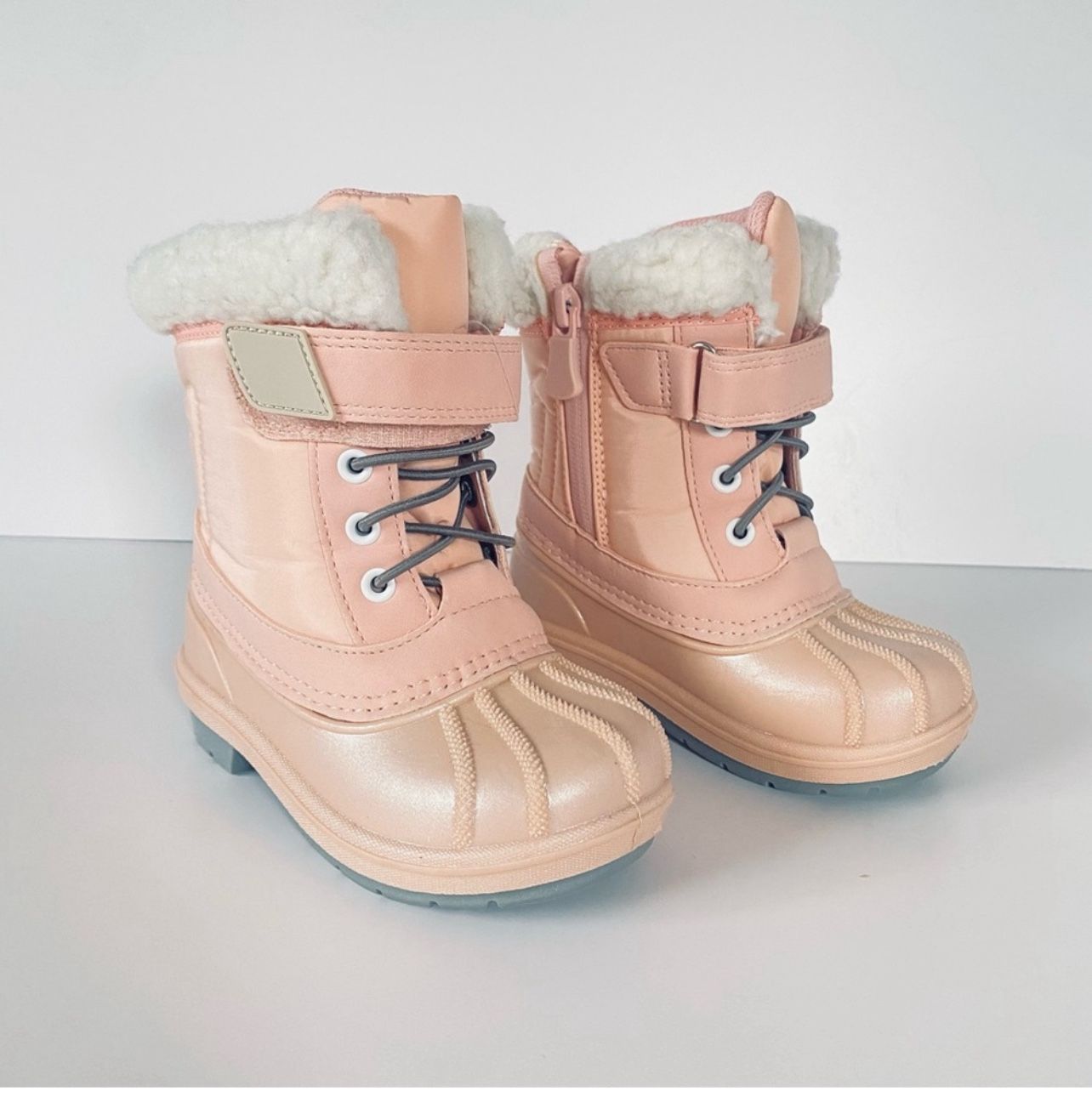 Cat & Jack Snow Boots Toddler Girls Size 6 Light Pink Sherpa Trim Baby Boots