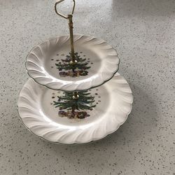 happy holidays 2 tier candy dish