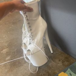 White Lace Up Pleaser Boots