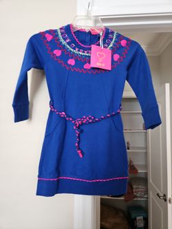 Girls Blue Embroidered Long Sleeve Dress