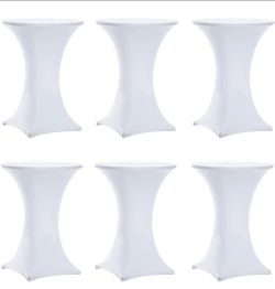 6 Pack 32x43 Inch Highboy Spandex Cocktail Table Covers White, Fitted Stretch Cocktail Tablecloth for Round Tables (6PC 32x43 White)