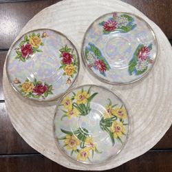Vintage UCAGCO Norleans Lusterware Japan Floral Tea Cup Saucers Set Of 3