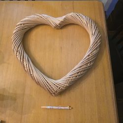Home / Garden Decor - Large Light Colored Wicker Heart Wreath