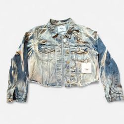 Denim Cropped Heavily Distressed Jean Jacket