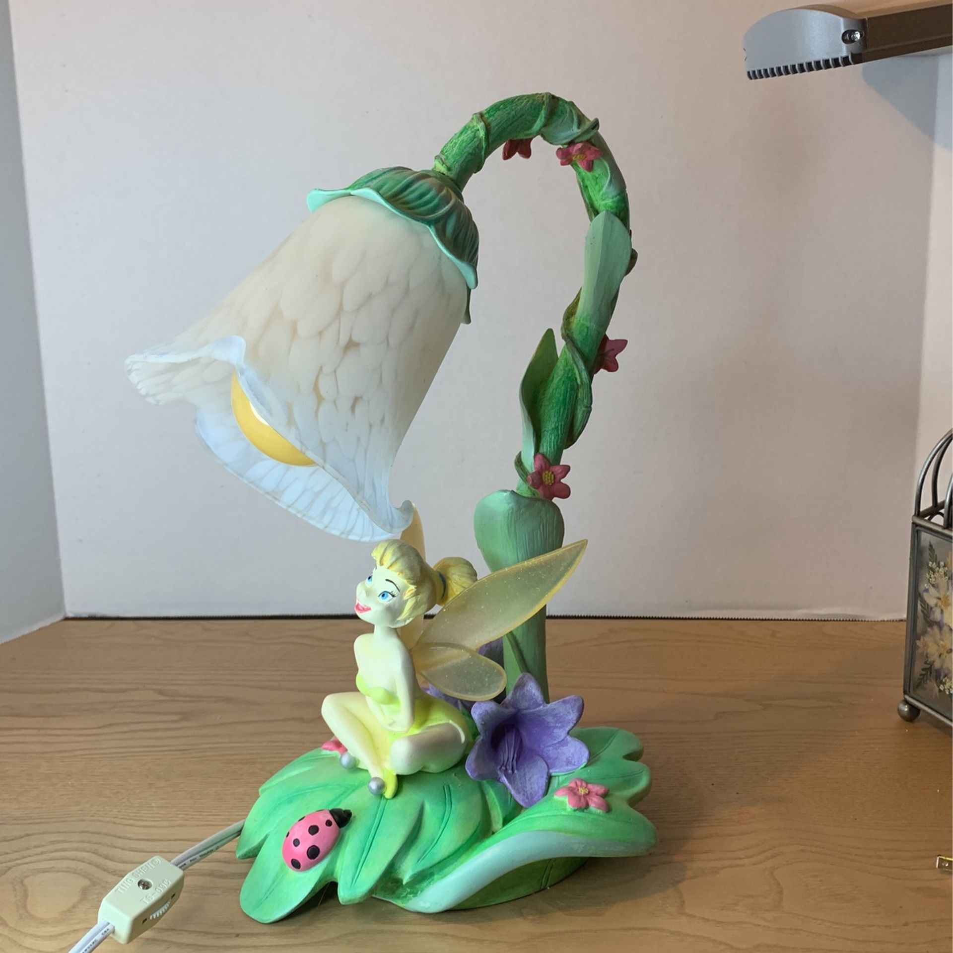 Disney Tinker Bell Fairy Desk Night Table Lamp Light Bellflower Vine 14” Vintage LC 