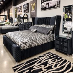 Black Upholstered King Bed Frame