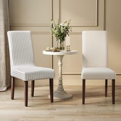 Dining Chairs, Parsons Chairs with Removable Fabric Cover, High Back, for Dining Room Kitchen, Set of 4 Thick Seat, 22.8 x 18.9 x 39.4 Inches, Cream W