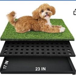 Dog Grass Pad with Tray, 23''X17'' Small Artificial Turf Grass Potty, Reusable