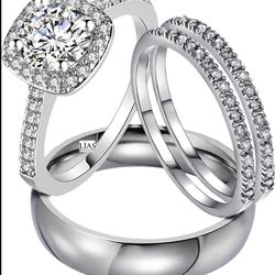 New 18k White Gold Wedding Ring Set His Hers 