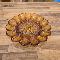 Vintage Indiana Glass Amber Hobnail 11" Glass Relish/Deviled Egg Tray Plate