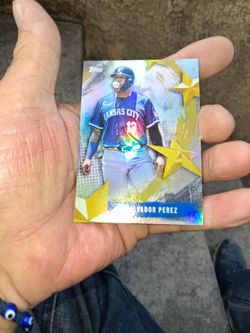 2025 Topps Update Salvador Perez #SMLB-78 Stars of MLB Shiny Silver Mirror Rainbow Foil Card. Near Mint Condition