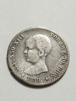 1889 España Silver 50 centavos Antique Coin