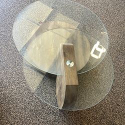 Modern Glass Coffee Table for Living Room, 3-Tier 42" Round Table, Clear Tempered Glass with Light Oak Wood-Look MDF Base