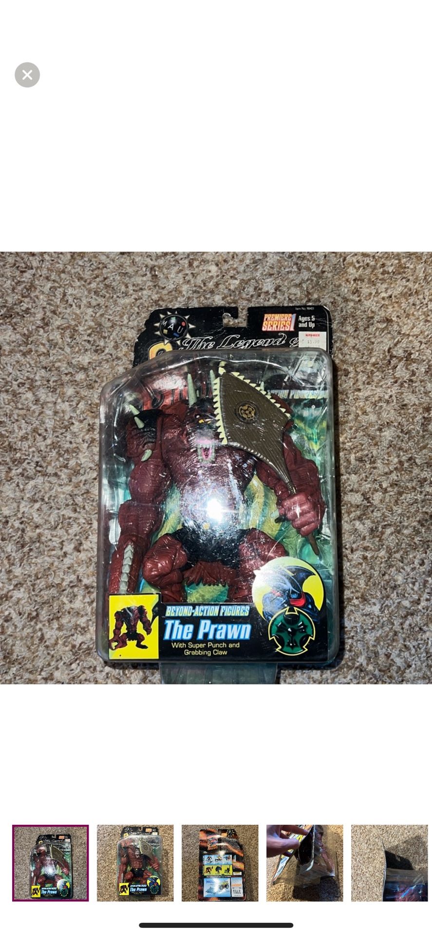The Legend Of Sharkman The Prawn Action Figure. Plastic is dented & cardboard is bent