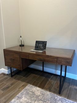 Glass Top Desk Dark Brown
