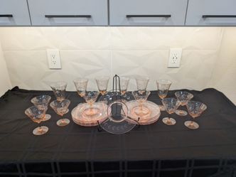 Vintage Tiffin-Franciscan Pink Optic Elegant Glassware Set – 21 Pieces – Circa 1940s