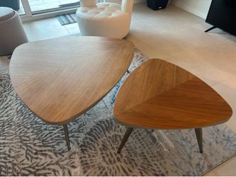 Set of 2 Modani Mid-Century Style Walnut Triangle Nesting Coffee Table