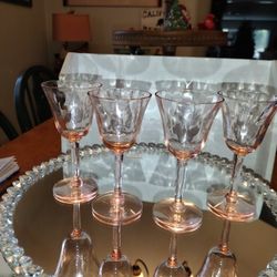 Set Of 4 Pink Depression Glass, Cordial, Cups. Mint Condition.