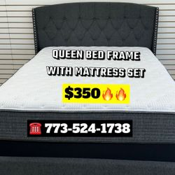 Queen size bed frame headboard with mattress set included