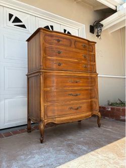 Vintage walnut French tall boy dresse