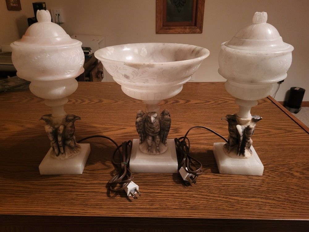 1920s Alabaster Eagle Table Set