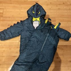 Boy Carters Green Dinosaur Snowsuit 