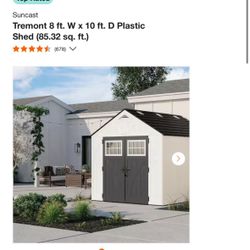 Suncast Tremont 8 ft. W x 10 ft. D Plastic Shed (85.32 sq. ft.)