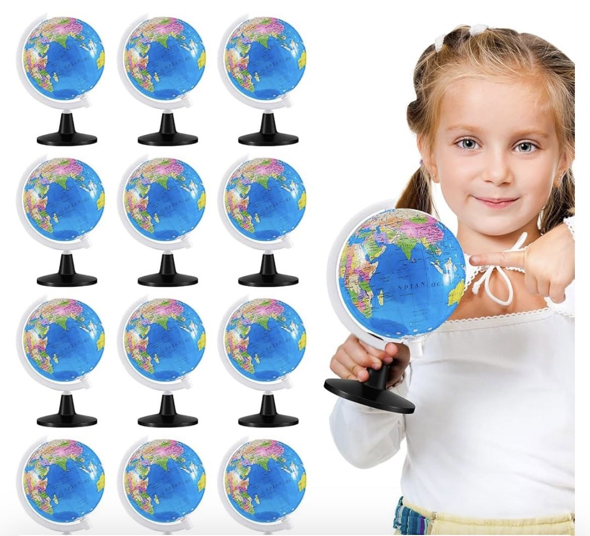 Henoyso 12 Pcs World Globe for Kids Learning 3.4 Inches Mini Rotating World Map