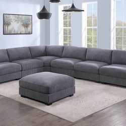7-Pcs XL Modular Set.    Corduroy XL Sectional     🔥  Seccional XL De 7 Piezas   Nuevo En Caja  Color Gris 