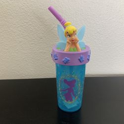 Disney Fairies Tinker Bell Blue Purple Tumbler Cup with Straw 