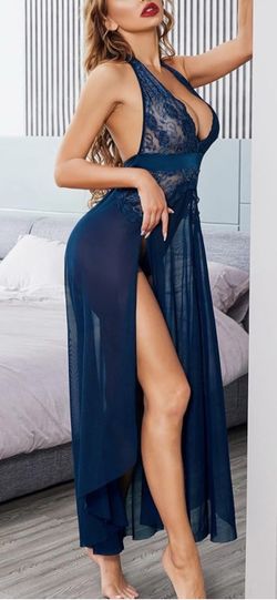 XL Women Lingerie Deep V Neck Nightwear One Piece Sexy Nightgowns Mosaic Lace Mesh Dress