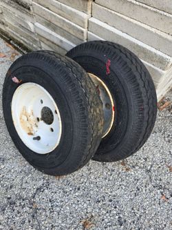 Small trailer tires and wheels. Not road worthy. Hold air good. 4.80-8