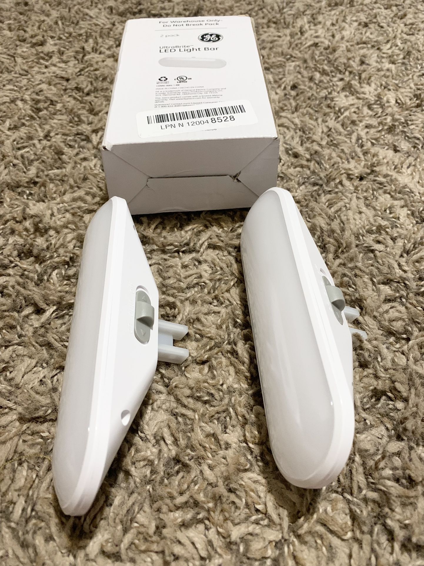 GE Ultrabrite LED Light Bars White 2-Pack 100 Lumens Plug-in, Dusk to Dawn Sensor, Auto/On/Off Switch, Ideal for Bedroom, Bathroom, Kitchen, Hallway,