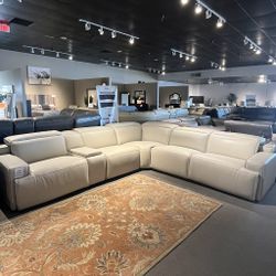 Ivory Leather 6PC Power Sectional Reclining