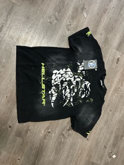 Hellstar black t-shirt with white graphic and yellow 'HELLSTAR' text #hellstar #graphic