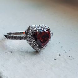 Ruby Red Cubic Zirconia Heart Ring 