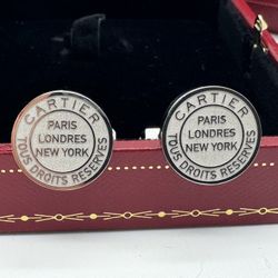 DOUBLE C DE CARTIER AG925 SILVER STAMP MOTIF CUFFLINKS NEW 100% GENUINE ~$750