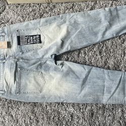 ksubi Light Blue Distressed Patch Slim Fit Straight Denim Jeans 5-Pocket size 32
