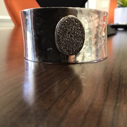 Dominique Dinouart 7” Sterling Silver, Hammered bracelet cuff w/ Druzy stone, 1 3/16” wide, excellent condition.    