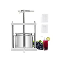82#1.45 Gal/5L Fruit Wine Press, 2 Stainless Steel Barrels, Manual Juice Maker, Cider Apple Grape Tincture Honey Olive Oil Making Press with Triangula