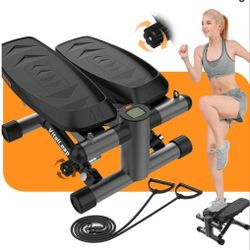 Steppers for Exercise, 16-Level Adjustable Resistance Stair Steppers with Arm Training Bands- New