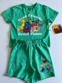 4T Toddler Sesame Street 2 Piece Outfit Set Shirt Shorts Matching Set